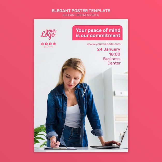 Free PSD elegant poster template writing on a clipboard