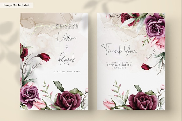 elegant red roses watercolor wedding invitation card set