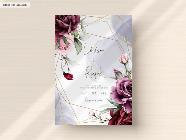 elegant red roses watercolor wedding invitation card set