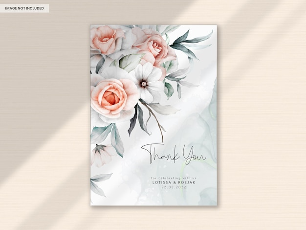 Free PSD elegant vintage peach flower and grey floral wedding invitation card