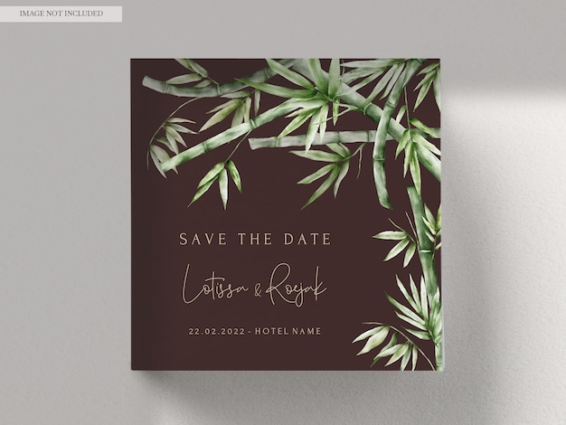 Free PSD elegant watercolor green bamboo wedding invitation card