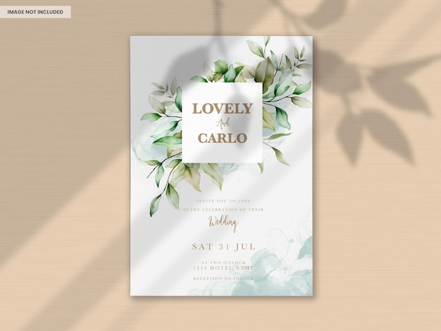 Free PSD elegant watercolor leaves invitation card set