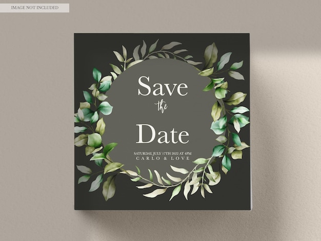 Free PSD elegant watercolor leaves invitation card set