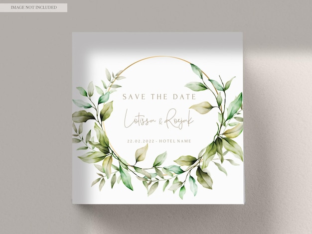 Free PSD elegant watercolor leaves invitation card set