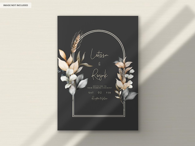 Free PSD elegant wedding invitation card with bohemian leaves watercolor