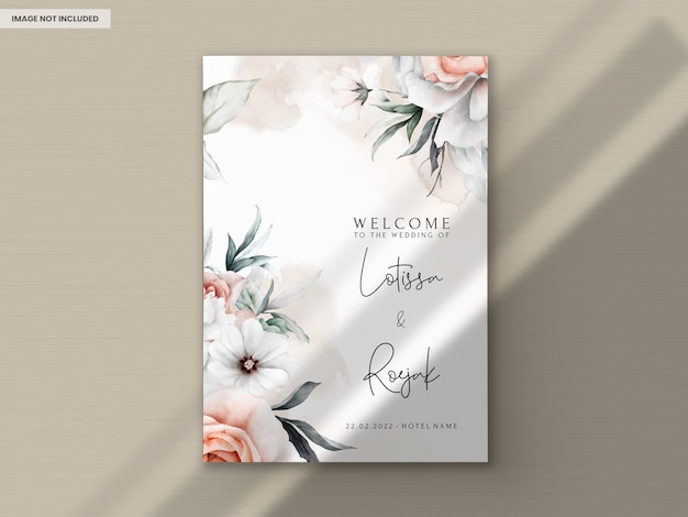 Free PSD elegant wedding invitation with a beautiful flower arrangement