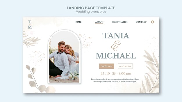 Elegant wedding landing page template with vegetation