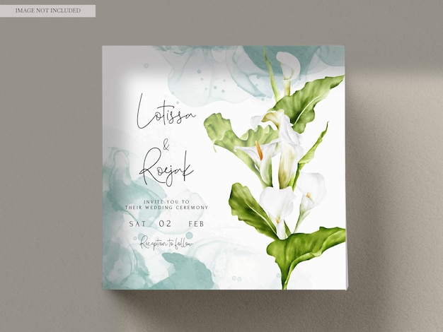 Free PSD elegant white lily flower watercolor wedding invitation card template