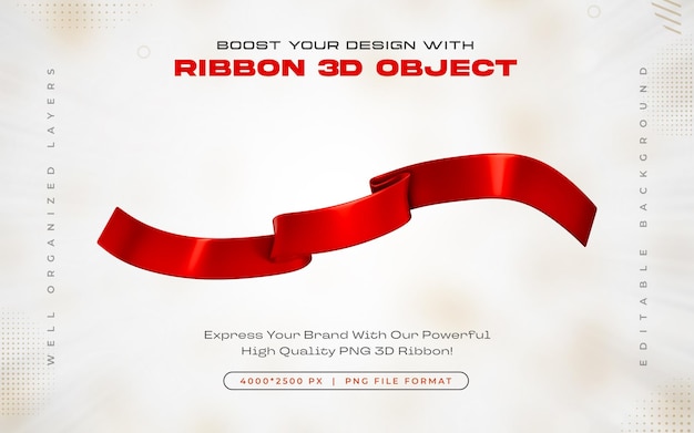 Free PSD elegent red ribbon icon isolated 3d render illustration