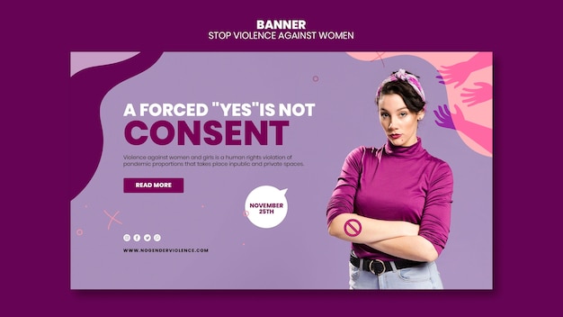 Free PSD elimination of violence against women horizontal banner template