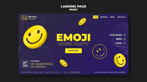 Free PSD emoji music party landing page template design