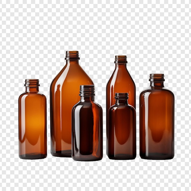 Free PSD empty brown glass medical bottles isolated on transparent background