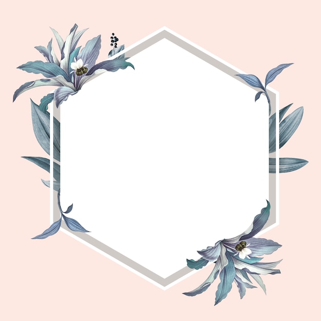 Free PSD empty frame with blue leaves design