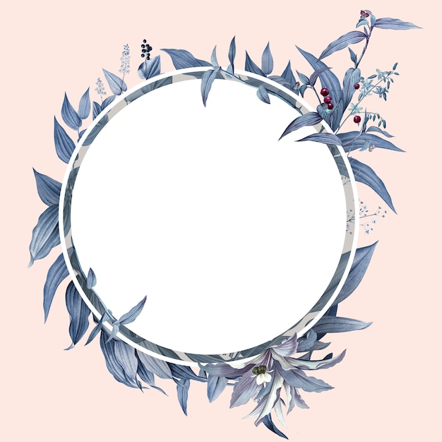 Free PSD empty frame with blue leaves design