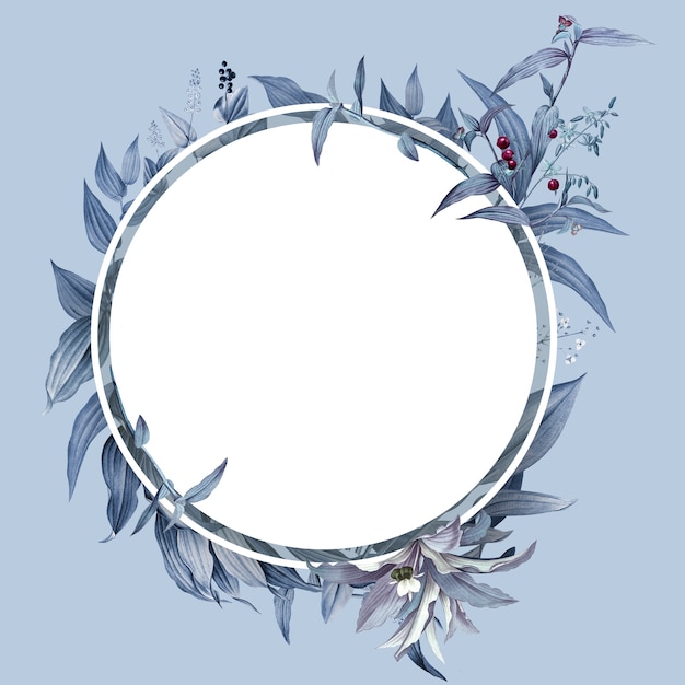 Free PSD empty frame with blue leaves design