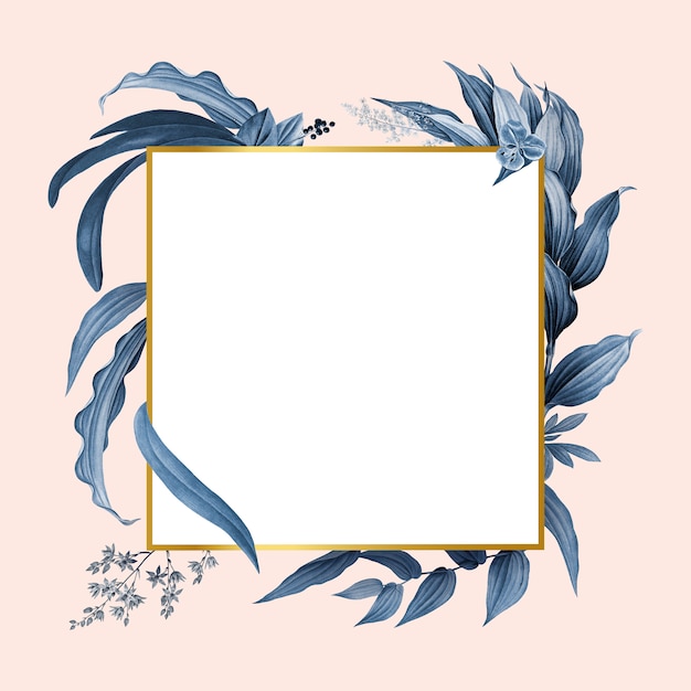 Free PSD empty frame with blue leaves design