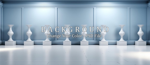 Free PSD empty room with white vases on it