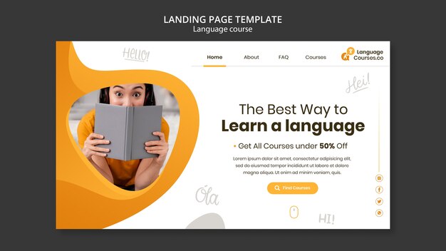 English language classes landing page template with liquid effect