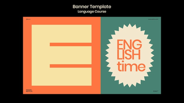 Free PSD english language courses horizontal banner template in retro style