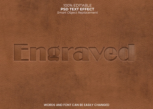 Free PSD engraved logo mockup on a brown leather background