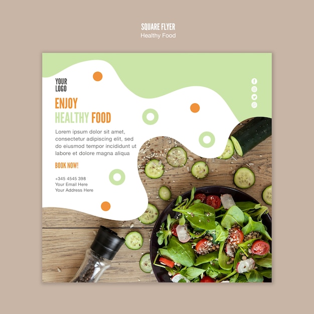 Free PSD enjoy healthy food square flyer template