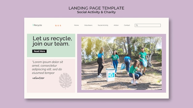 Free PSD environmental activity and zero waste landing page template