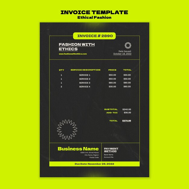 Ethical fashion invoice design template