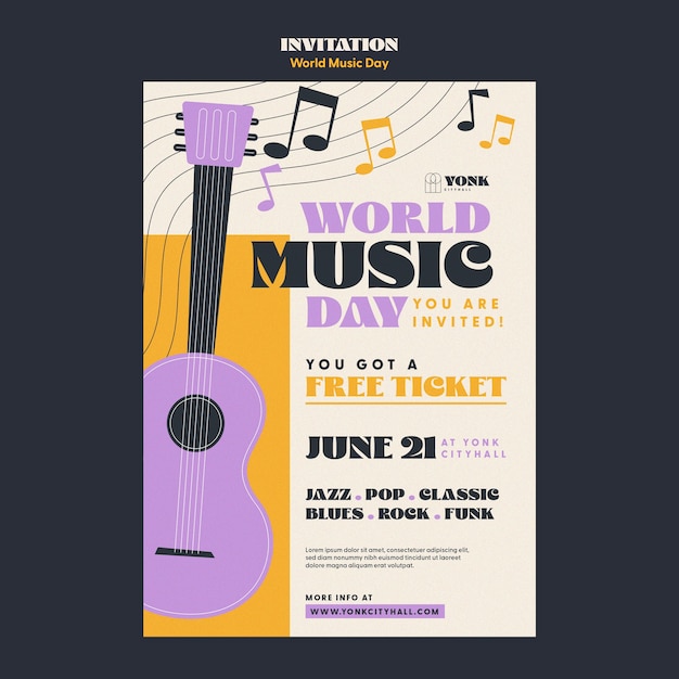 Free PSD event invitation template for world music day celebration