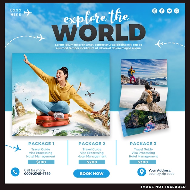 Explore the world Travel agency social media post template