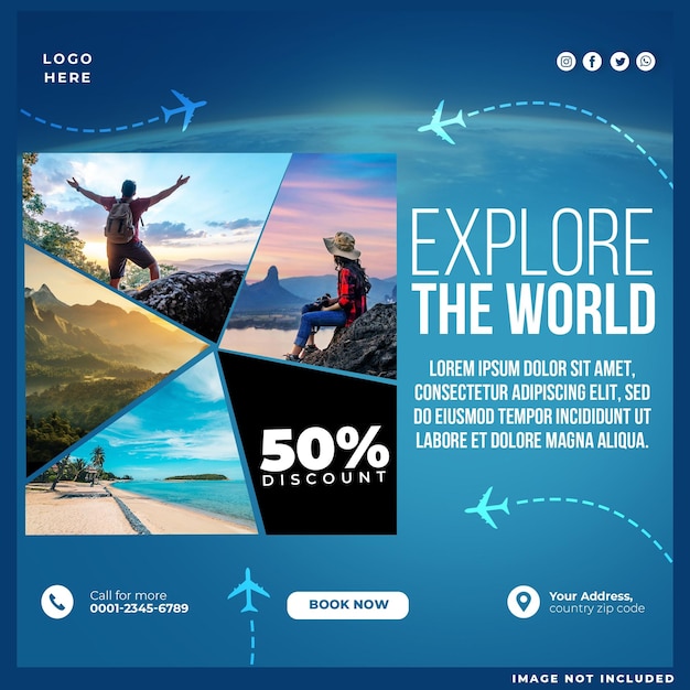 Free PSD explore the world travel social media post design template