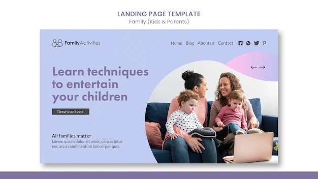 Free PSD family landing page with photo