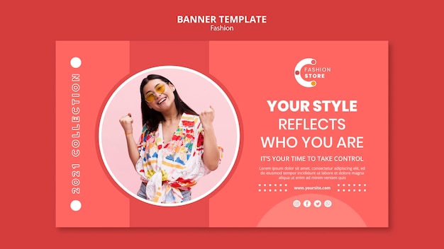 Fashion banner template with woman photo