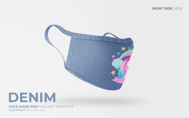 Free PSD fashion face mask mockup in denim fabric