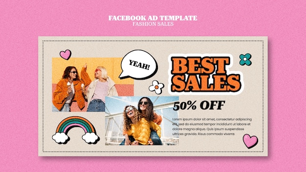 Fashion sales social media promo template with retro design