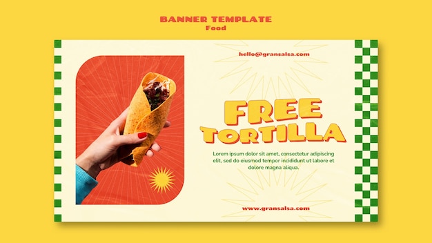 Free PSD fast food horizontal banner template in groovy style