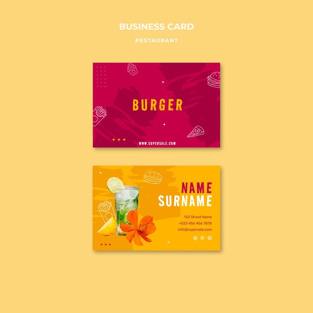 Fast food restaurant horizontal business card template