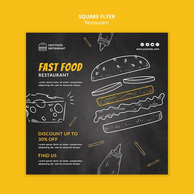 Free PSD fast food restaurant squared flyer