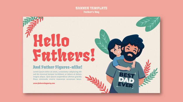 Father's day horizontal banner template with cartoon father and child