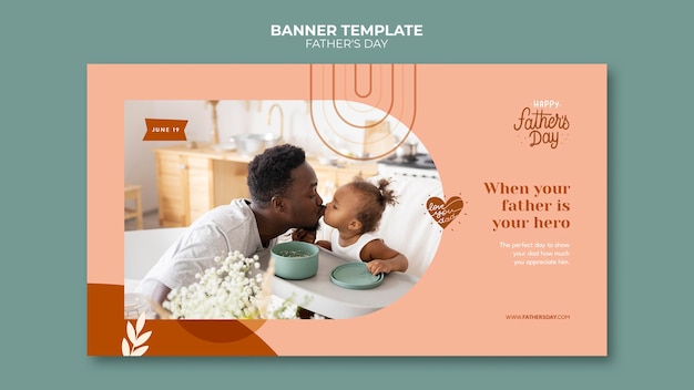 Free PSD father's day horizontal banner template with man and child