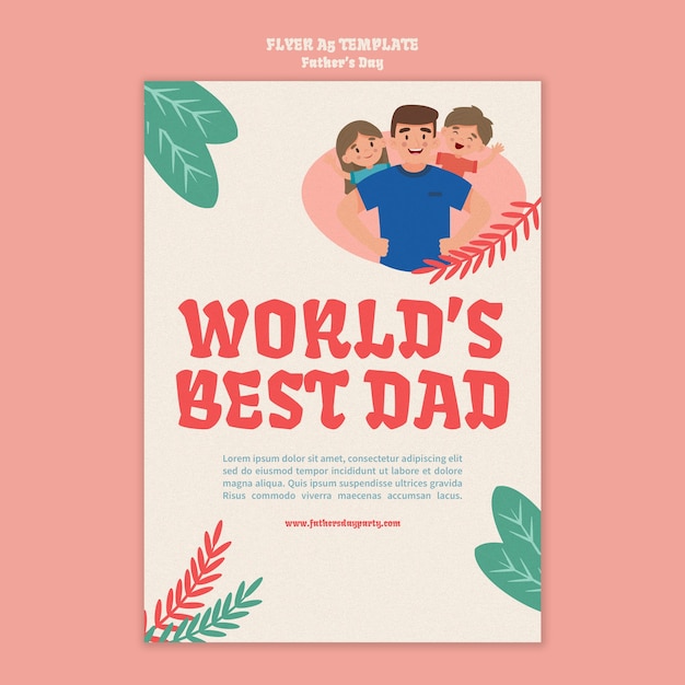 Father's day vertical flyer template with cartoon father and child