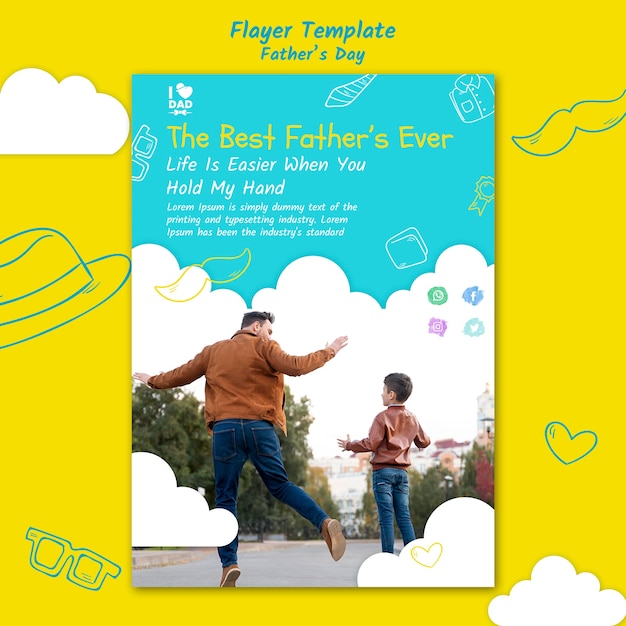 Free PSD father's day vertical flyer template with man and son