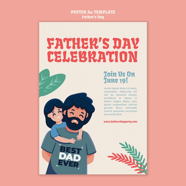 Free PSD father's day vertical poster template with cartoon father and child