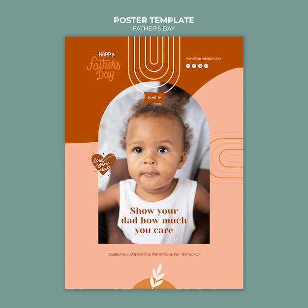 Free PSD father's day vertical poster template with man and child