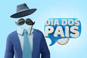 Free PSD fathers day banner in portuguese quotdia dos paisquot 3d illustration