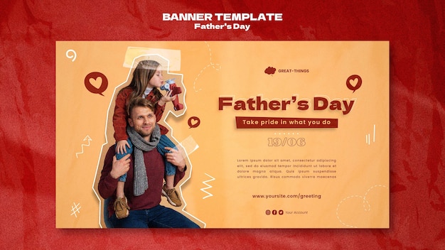 Fathers day horizontal banner template with hearts