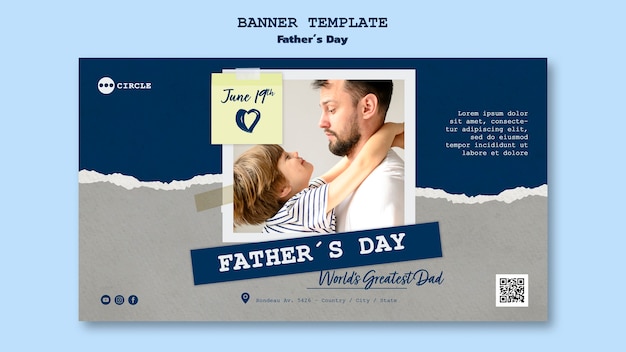 Free PSD fathers day horizontal banner template with torn paper design