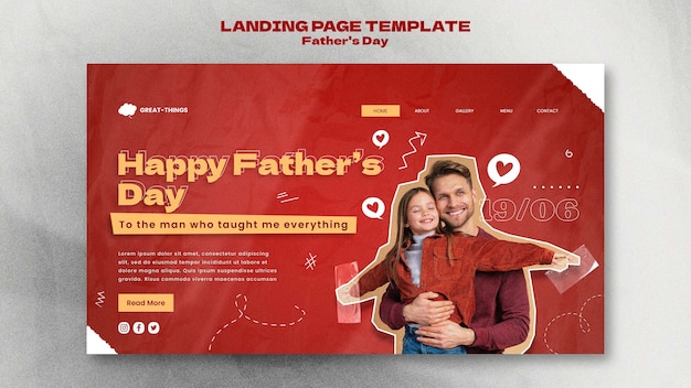 Fathers day landing page template with hearts