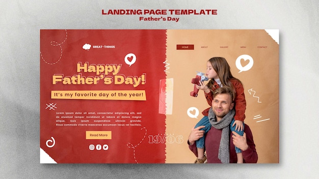 Fathers day landing page template with hearts