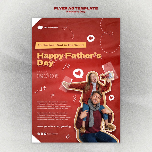 Free PSD fathers day vertical flyer template with hearts