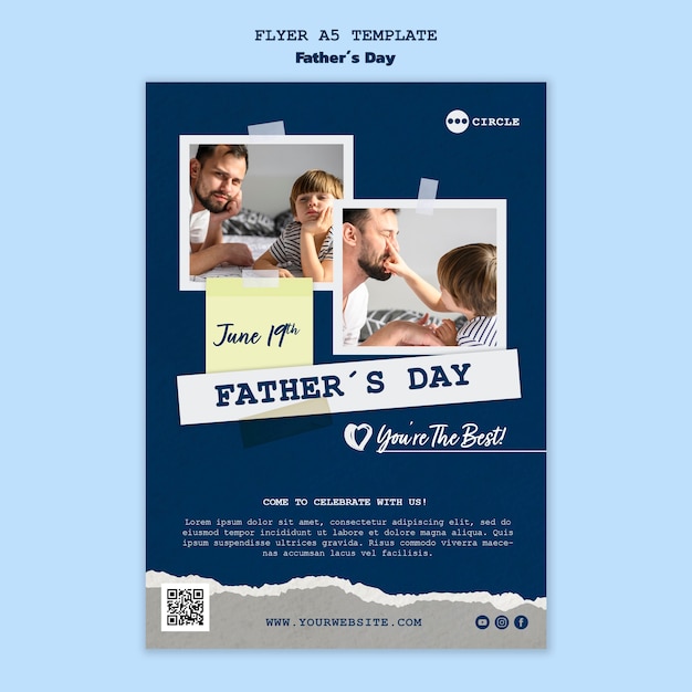 Free PSD fathers day vertical flyer template with torn paper design